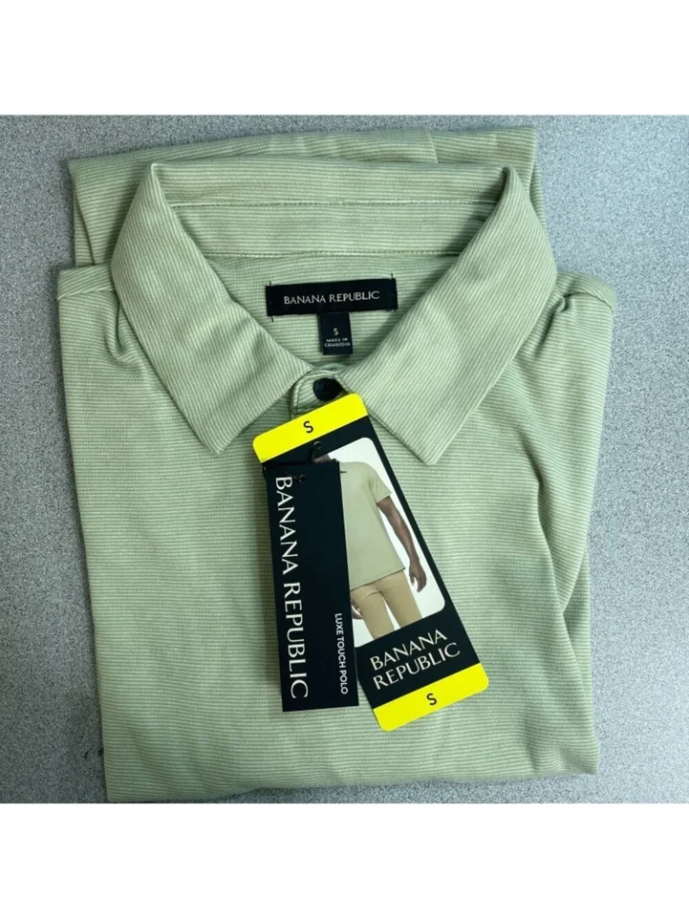 NWT Banana Republic Men's S Green Luxe Touch Polo Shirt Pinstriped Stretched